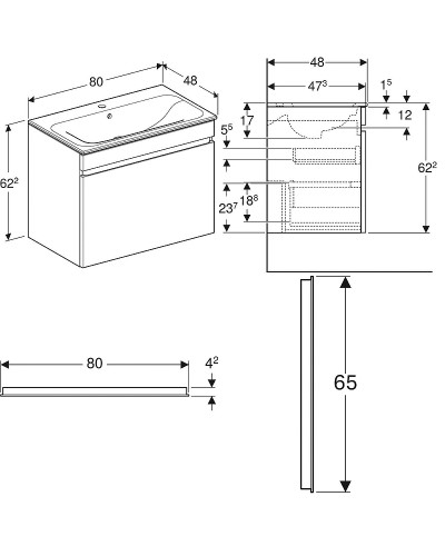 Комплект мебели для ванной Geberit Renova Plan 80 529.916.01.8 подвесной Белый глянец