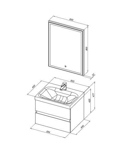 Комплект мебели для ванной Aquanet Беркли 60 258906 подвесной Белый Дуб рошелье