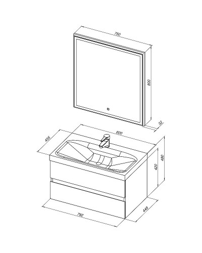 Комплект мебели для ванной Aquanet Беркли 80 258909 подвесной Белый Дуб рошелье
