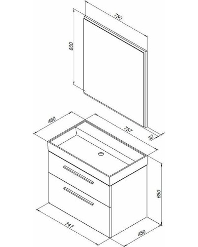 Комплект мебели для ванной Aquanet Nova 75 243251 подвесной Дуб рошелье