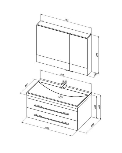 Комплект мебели для ванной Aquanet Нота 90 287702 подвесной Белый