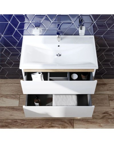 Комплект мебели белый глянец 80 см Am.Pm X-Joy M85AFHX0802WG + M85AWCC0802WG + M91AMOX0803WG