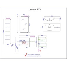 Комплект мебели белый глянец 91,8 см Aqwella 5 Stars Accent ACC0109LW + Mal.09.04.D-L + RM0205W