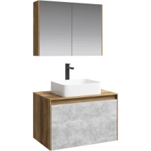 Комплект мебели дуб балтийский/ бетон светлый 80 см Aqwella 5 Stars Mobi MOB0108DB + MOB0708BS + 4640021064269 + MOB0408 + MOB0717DB