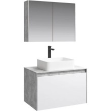 Комплект мебели бетон светлый/ белый глянец 80 см Aqwella 5 Stars Mobi MOB0108BS + MOB0708W + 641945 + MOB0408 + MOB0717BS