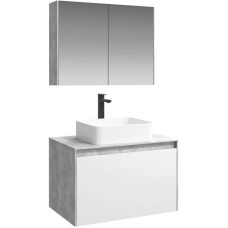 Комплект мебели бетон светлый/ белый глянец 80 см Aqwella 5 Stars Mobi MOB0108BS + MOB0708W + 641945 + MOB0408 + MOB0717BS