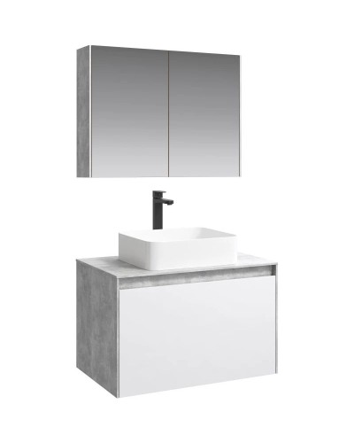 Комплект мебели бетон светлый/ белый глянец 80 см Aqwella 5 Stars Mobi MOB0108BS + MOB0708W + 641945 + MOB0408 + MOB0717BS