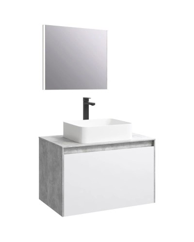 Комплект мебели бетон светлый/ белый глянец 80 см Aqwella 5 Stars Mobi MOB0108BS + MOB0708W + 4640021064269 + SM0208