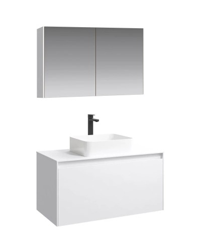 Комплект мебели белый глянец 100 см Aqwella 5 Stars Mobi MOB0110W + MOB0710W + 4640021064269 + MOB0410 + MOB0717W