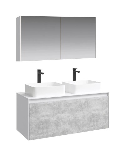 Комплект мебели белый глянец/ бетон светлый 120 см Aqwella 5 Stars Mobi MOB0112W + MOB0712BS + 641945 + 641945 + MOB0412 + MOB0717W