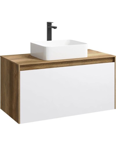 Комплект мебели дуб балтийский/ белый глянец 100 см Aqwella 5 Stars Mobi MOB0110DB + MOB0710W + 641945 + MOB0410 + MOB0717DB