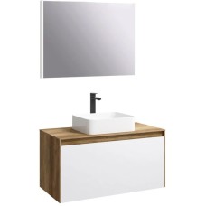 Комплект мебели дуб балтийский/ белый глянец 100 см Aqwella 5 Stars Mobi MOB0110DB + MOB0710W + 4640021064269 + SM0210