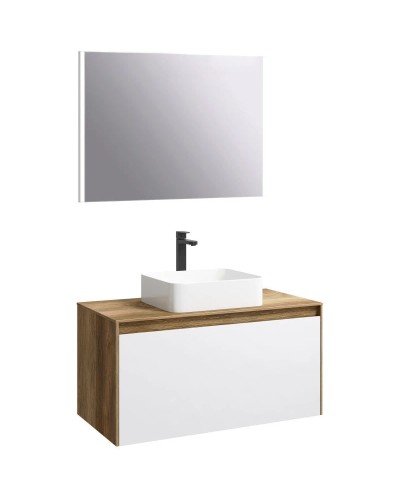 Комплект мебели дуб балтийский/ белый глянец 100 см Aqwella 5 Stars Mobi MOB0110DB + MOB0710W + 4640021064269 + SM0210