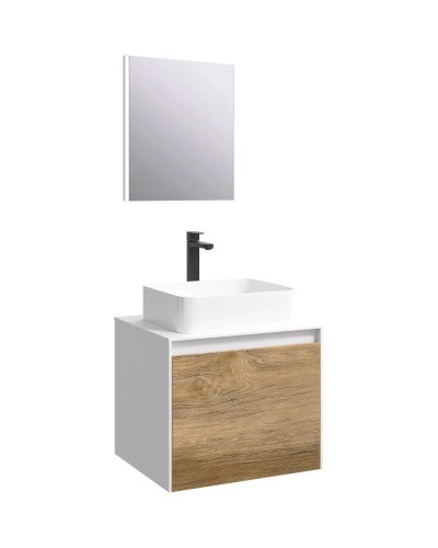 Комплект мебели белый глянец/ дуб балтийский 61 см Aqwella 5 Stars Mobi MOB0106W + MOB0706DB + 641945 + SM0206