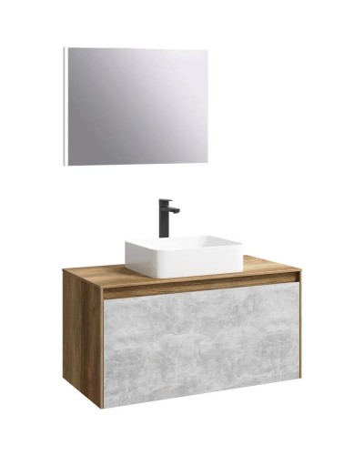 Комплект мебели дуб балтийский/ бетон светлый 100 см Aqwella 5 Stars Mobi MOB0110DB + MOB0710BS + 641945 + SM0210