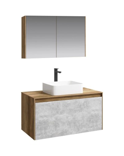 Комплект мебели дуб балтийский/ бетон светлый 100 см Aqwella 5 Stars Mobi MOB0110DB + MOB0710BS + 4640021064269 + MOB0410 + MOB0717DB