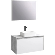 Комплект мебели бетон светлый/ белый глянец 100 см Aqwella 5 Stars Mobi MOB0110BS + MOB0710W + 641945 + SM0210