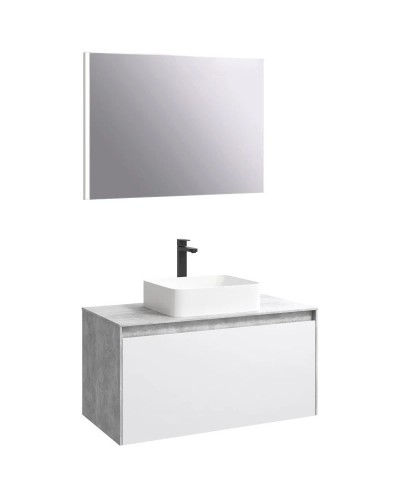 Комплект мебели бетон светлый/ белый глянец 100 см Aqwella 5 Stars Mobi MOB0110BS + MOB0710W + 641945 + SM0210