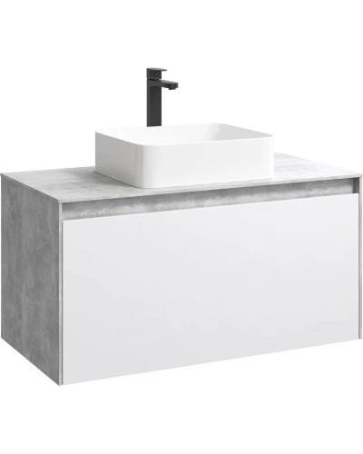 Комплект мебели бетон светлый/ белый глянец 100 см Aqwella 5 Stars Mobi MOB0110BS + MOB0710W + 641945 + SM0210