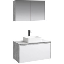 Комплект мебели бетон светлый/ белый глянец 100 см Aqwella 5 Stars Mobi MOB0110BS + MOB0710W + 4640021064269 + MOB0410 + MOB0717BS