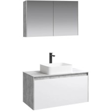 Комплект мебели бетон светлый/ белый глянец 100 см Aqwella 5 Stars Mobi MOB0110BS + MOB0710W + 4640021064269 + MOB0410 + MOB0717BS