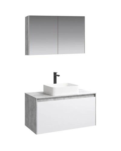 Комплект мебели бетон светлый/ белый глянец 100 см Aqwella 5 Stars Mobi MOB0110BS + MOB0710W + 4640021064269 + MOB0410 + MOB0717BS