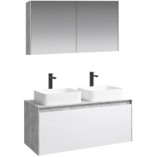 Комплект мебели бетон светлый/ белый глянец 120 см Aqwella 5 Stars Mobi MOB0112BS + MOB0712W + 641945 + 641945 + MOB0412 + MOB0717BS