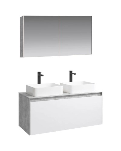 Комплект мебели бетон светлый/ белый глянец 120 см Aqwella 5 Stars Mobi MOB0112BS + MOB0712W + 641945 + 641945 + MOB0412 + MOB0717BS