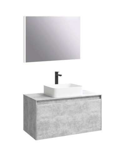 Комплект мебели бетон светлый 100 см Aqwella 5 Stars Mobi MOB0110BS + MOB0710BS + 641945 + SM0210