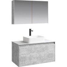 Комплект мебели бетон светлый 100 см Aqwella 5 Stars Mobi MOB0110BS + MOB0710BS + 641945 + MOB0410 + MOB0717BS