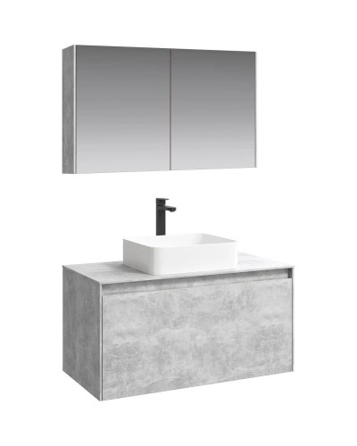 Комплект мебели бетон светлый 100 см Aqwella 5 Stars Mobi MOB0110BS + MOB0710BS + 4640021064269 + MOB0410 + MOB0717BS