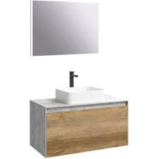 Комплект мебели бетон светлый/ дуб балтийский 100 см Aqwella 5 Stars Mobi MOB0110BS + MOB0710DB + 641945 + SM0210