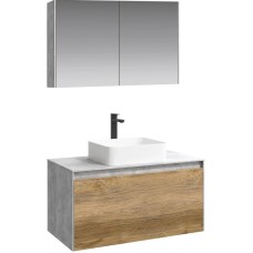 Комплект мебели бетон светлый/ дуб балтийский 100 см Aqwella 5 Stars Mobi MOB0110BS + MOB0710DB + 641945 + MOB0410 + MOB0717BS