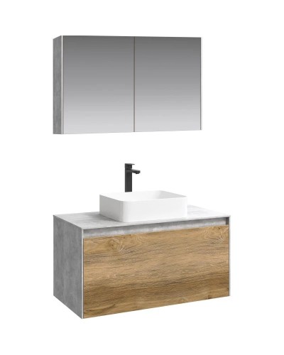 Комплект мебели бетон светлый/ дуб балтийский 100 см Aqwella 5 Stars Mobi MOB0110BS + MOB0710DB + 641945 + MOB0410 + MOB0717BS