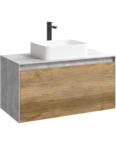 Комплект мебели бетон светлый/ дуб балтийский 100 см Aqwella 5 Stars Mobi MOB0110BS + MOB0710DB + 641945 + MOB0410 + MOB0717BS