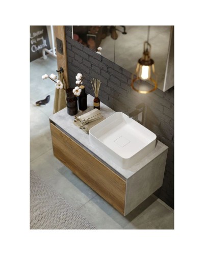 Комплект мебели бетон светлый/ дуб балтийский 100 см Aqwella 5 Stars Mobi MOB0110BS + MOB0710DB + 641945 + MOB0410 + MOB0717BS