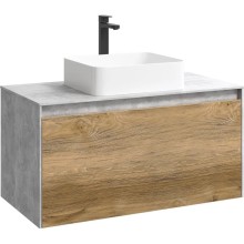 Комплект мебели бетон светлый/ дуб балтийский 100 см Aqwella 5 Stars Mobi MOB0110BS + MOB0710DB + 4640021064269 + SM0210