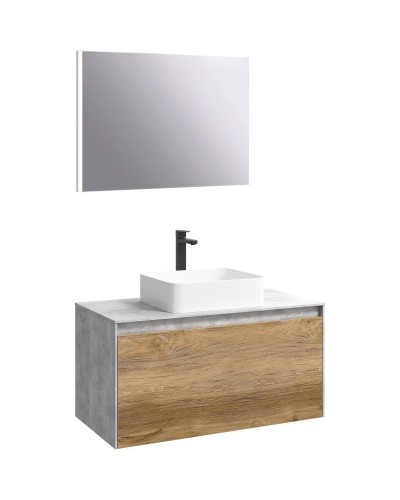 Комплект мебели бетон светлый/ дуб балтийский 100 см Aqwella 5 Stars Mobi MOB0110BS + MOB0710DB + 4640021064269 + SM0210