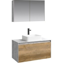 Комплект мебели бетон светлый/ дуб балтийский 100 см Aqwella 5 Stars Mobi MOB0110BS + MOB0710DB + 4640021064269 + MOB0410 + MOB0717BS