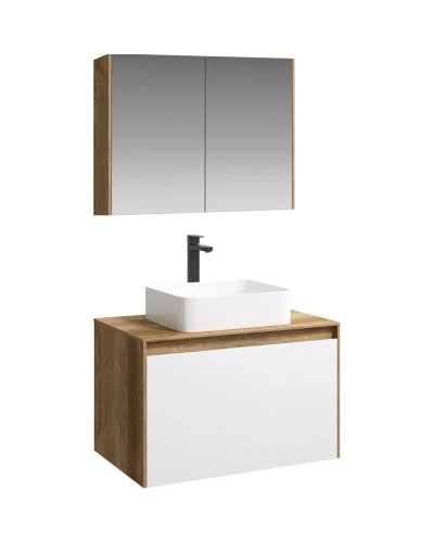 Комплект мебели дуб балтийский/ белый глянец 80 см Aqwella 5 Stars Mobi MOB0108DB + MOB0708W + 4640021064269 + MOB0408 + MOB0717DB