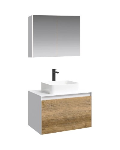 Комплект мебели белый глянец/ дуб балтийский 80 см Aqwella 5 Stars Mobi MOB0108W + MOB0708DB + 641945 + MOB0408 + MOB0717W