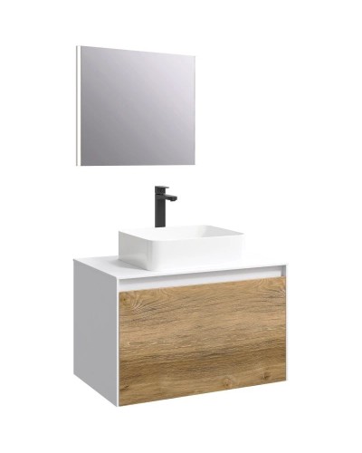 Комплект мебели белый глянец/ дуб балтийский 80 см Aqwella 5 Stars Mobi MOB0108W + MOB0708DB + 4640021064269 + SM0208