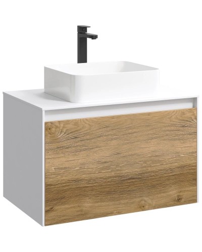 Комплект мебели белый глянец/ дуб балтийский 80 см Aqwella 5 Stars Mobi MOB0108W + MOB0708DB + 4640021064269 + SM0208