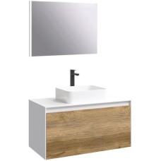 Комплект мебели белый глянец/ дуб балтийский 100 см Aqwella 5 Stars Mobi MOB0110W + MOB0710DB + 641945 + SM0210