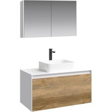 Комплект мебели белый глянец/ дуб балтийский 100 см Aqwella 5 Stars Mobi MOB0110W + MOB0710DB + 641945 + MOB0410 + MOB0717W