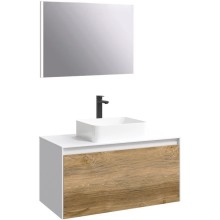 Комплект мебели белый глянец/ дуб балтийский 100 см Aqwella 5 Stars Mobi MOB0110W + MOB0710DB + 4640021064269 + SM0210