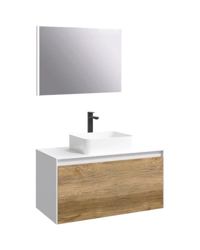 Комплект мебели белый глянец/ дуб балтийский 100 см Aqwella 5 Stars Mobi MOB0110W + MOB0710DB + 4640021064269 + SM0210