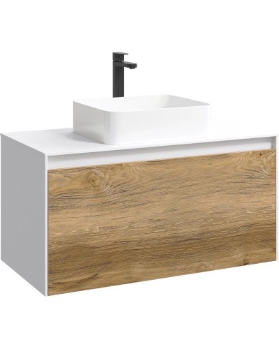 Комплект мебели белый глянец/ дуб балтийский 100 см Aqwella 5 Stars Mobi MOB0110W + MOB0710DB + 4640021064269 + MOB0410 + MOB0717W