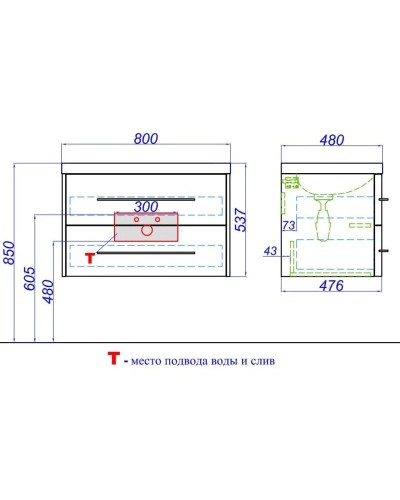 Комплект мебели белый глянец 80 см Aqwella 5 Stars Neringa NER0108 + Ner.08.04.D + NER0408