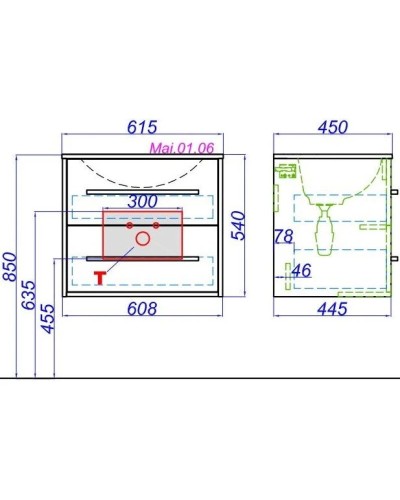 Комплект мебели дуб сонома/белый глянец 61,5 см Aqwella 5 Stars Miami Mai.01.06 + Mal.06.04.D + Mai.02.06